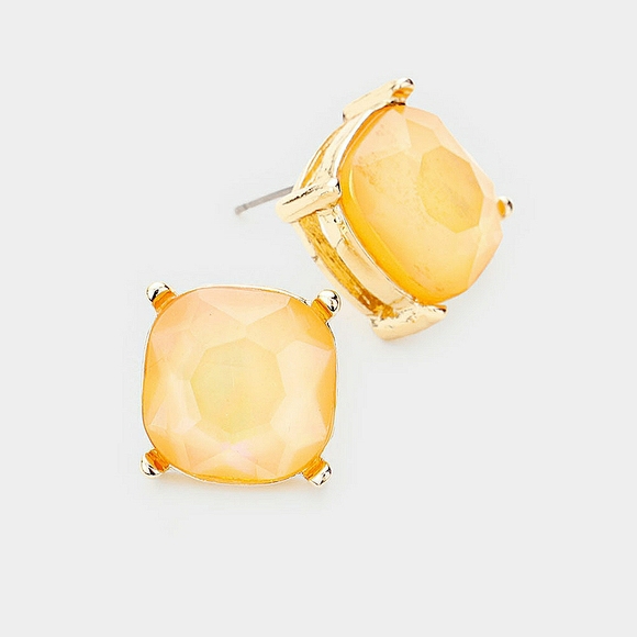 Peach Gold Square Stud Fashion Jewelry Earrings Trendy Statement Accessories - Picture 1 of 2